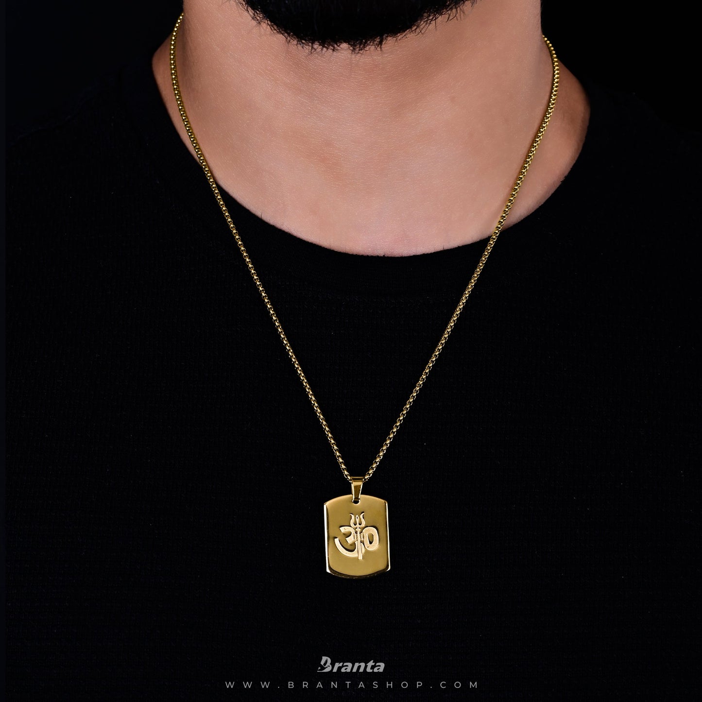 Om Trishul Power Gold Plated Pendant Chain Necklace (23 Inch)