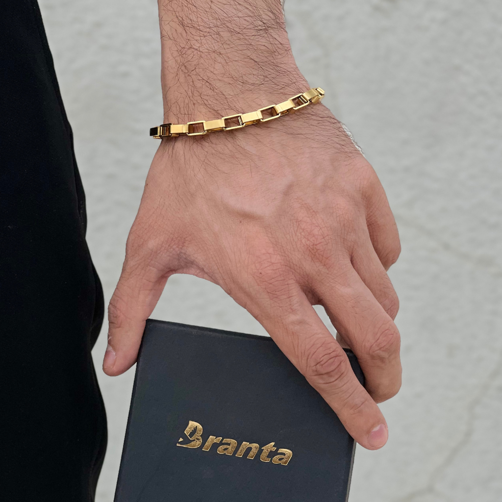 Gold Plated Square Link Bracelet (8 Inch)
