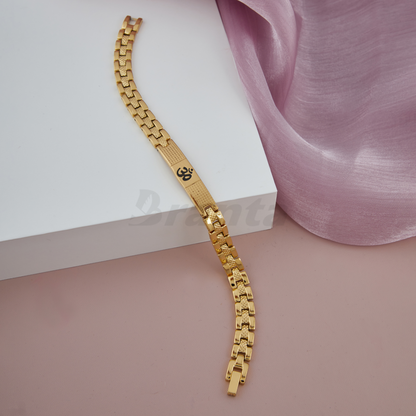 Om Loose Gold Bracelet For Men With Dotted Pattern (8 Inch)
